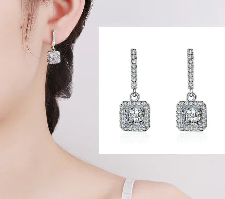 Classic Platinum-Plated Square Zirconia Earrings