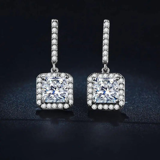 Classic Platinum-Plated Square Zirconia Earrings